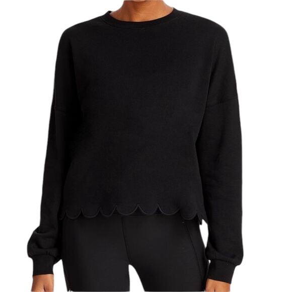 Aqua Crewneck Scalloped Edge Waist Athleisure Sweatshirt NEW Size XSmall - Picture 1 of 7